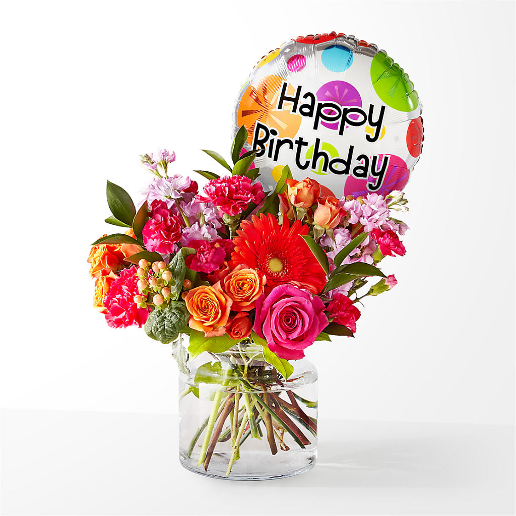 Fiesta Bouquet with Birthday Balloon – VASEFUL FLOWERS & GIFTS, Princeton NJ