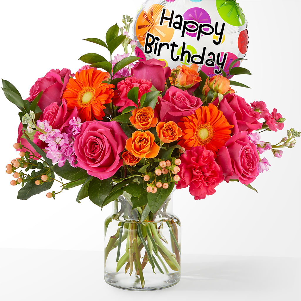 Fiesta Bouquet with Birthday Balloon – VASEFUL FLOWERS & GIFTS, Princeton NJ