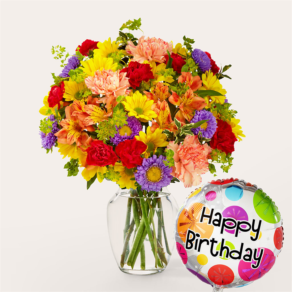 Kaleidoscope Bouquet with Birthday Balloon – VASEFUL FLOWERS & GIFTS, Princeton NJ