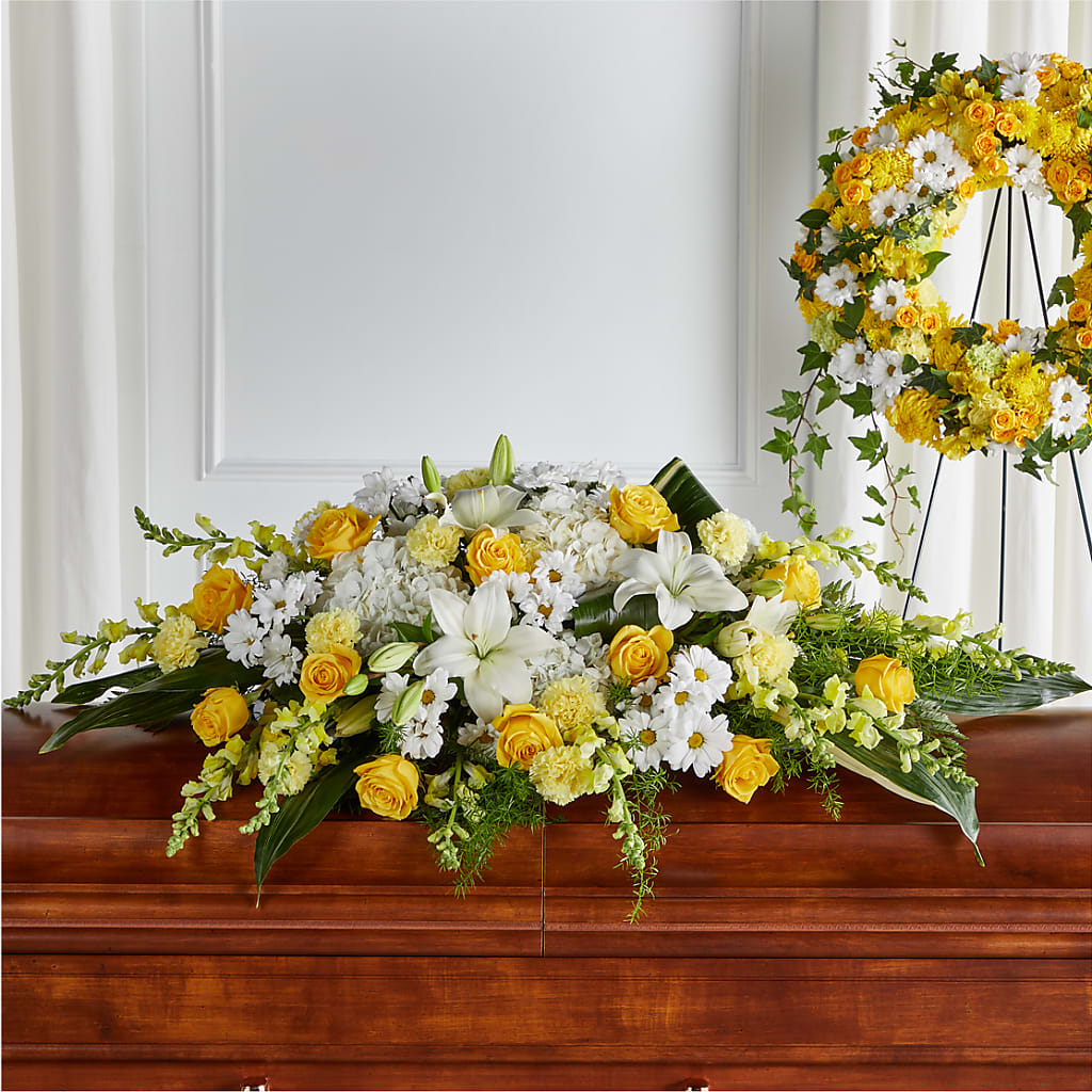 Golden Harmony Casket Spray – VASEFUL FLOWERS & GIFTS, Princeton NJ